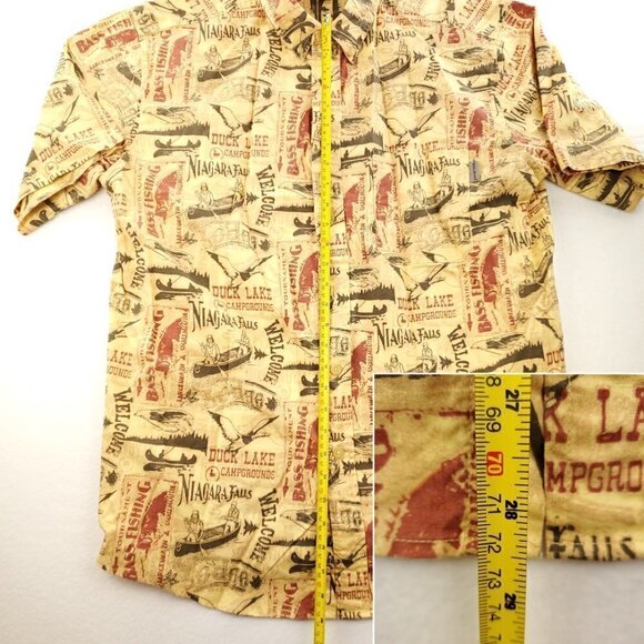 Woolrich Niagara Falls Bass Fishing All Over Print Campground Shirt Men Large - Picture 9 of 12